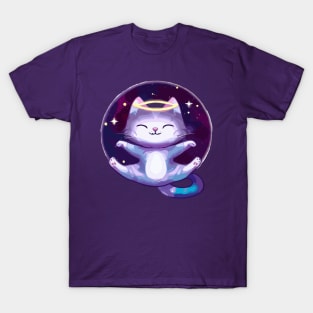 Cute little space galaxy cat smiling T-Shirt